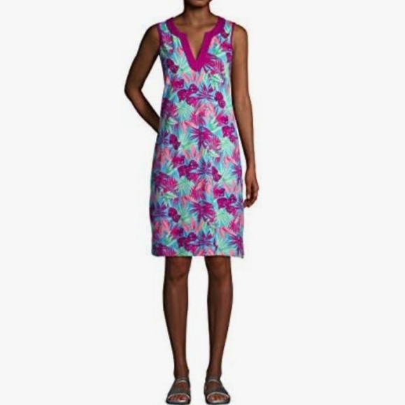 Lands' End Cotton Jersey Sleeveless Tropical Print SwimSuit Cover-up Size M/L - Picture 1 of 10